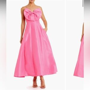 Mac Duggal Women's Strapless A-Line Tea Length Statement Bow Dress